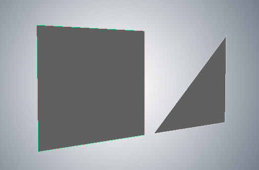 Quadrilateral polygon (4 sides) and face (3 sides)